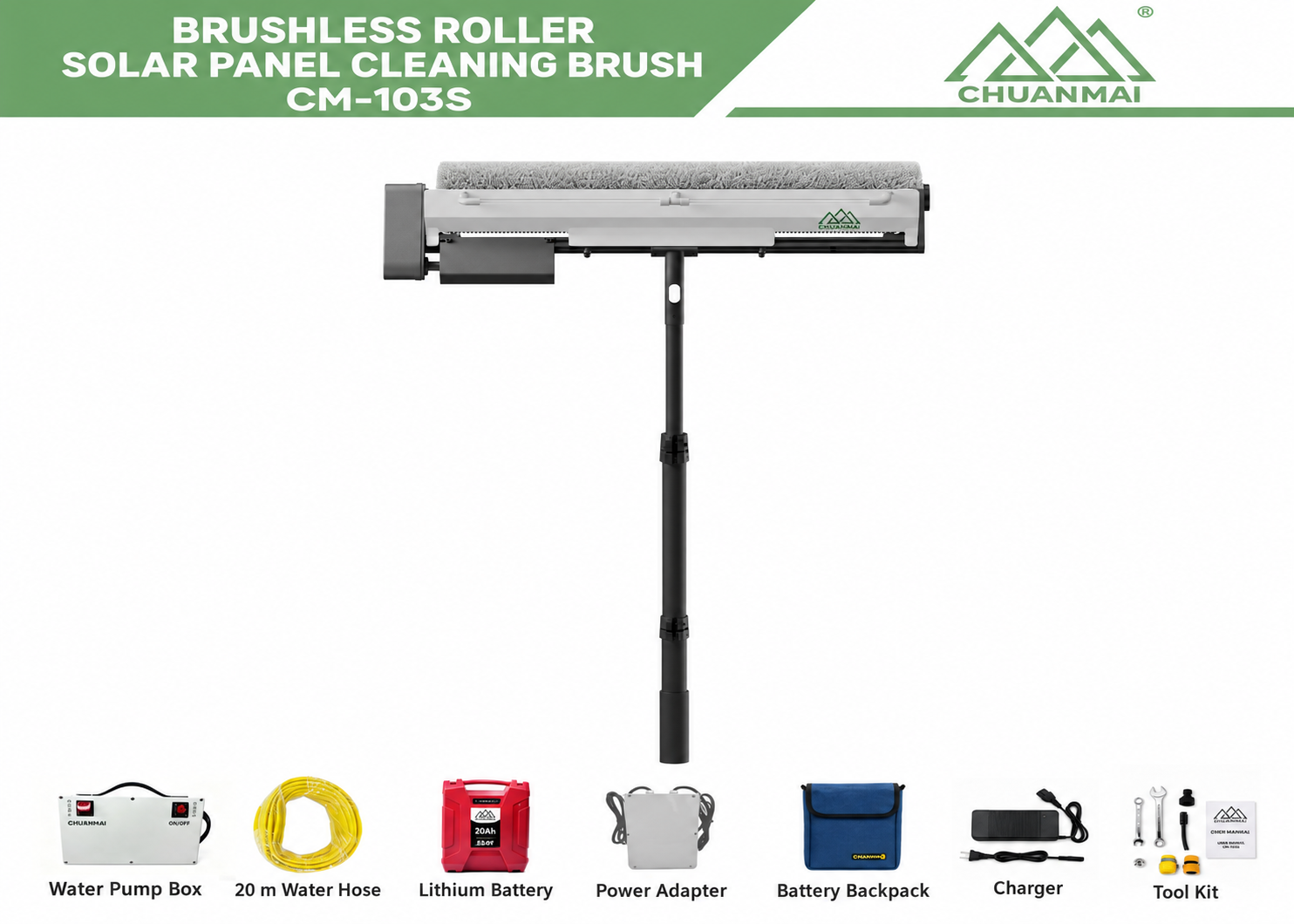 CHUANMAI CM-103S Roller brush with its illustrated accessory kit